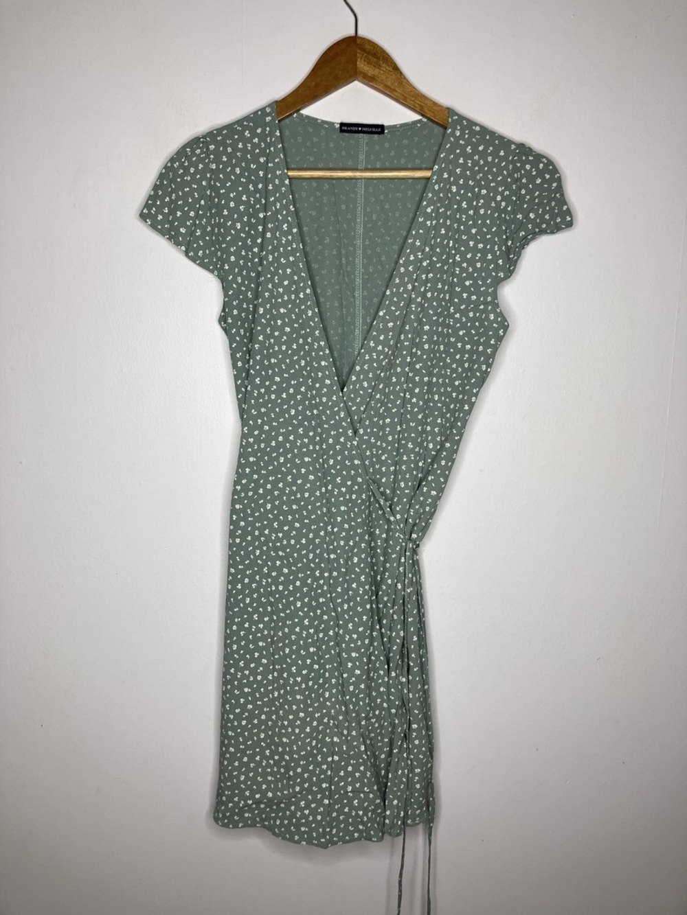 Brandy Melville Sage Green Mini Wrap Dress Floral print